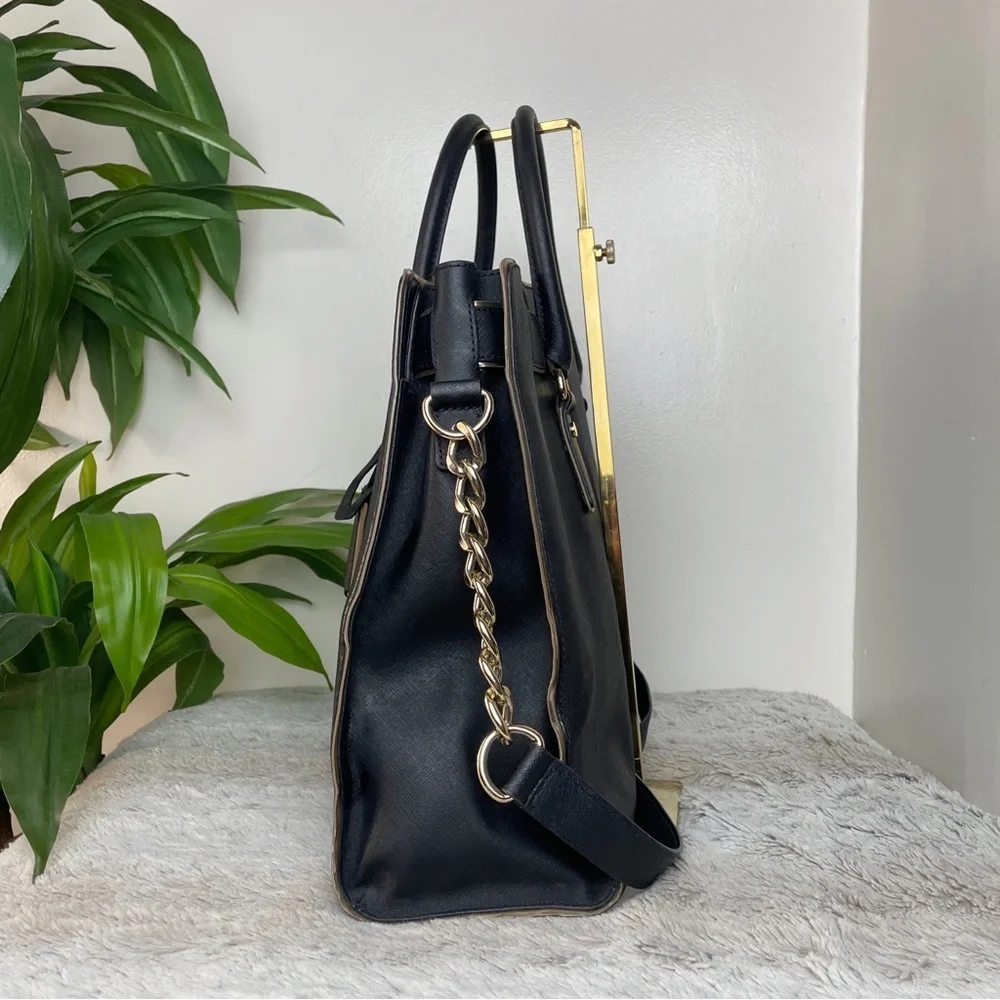 MICHAEL KORS Hamilton Black Saffiano leather gold trim Handbag/Tote - Picture 3 of 15